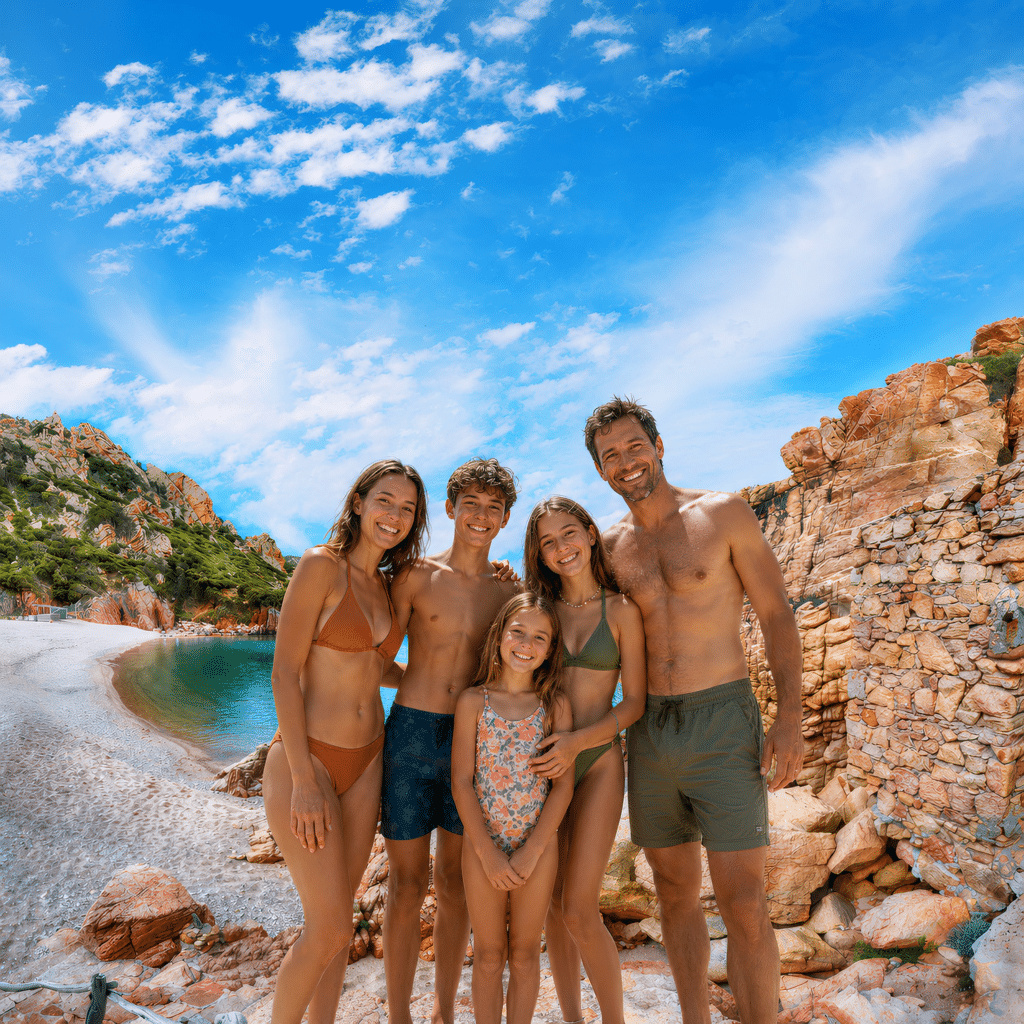 Famille en vacances d'été en Corse